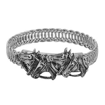 1928 Pewter Horse Heads Stretch Bracelet