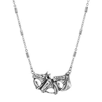 1928 Pewter Horse Heads Necklace