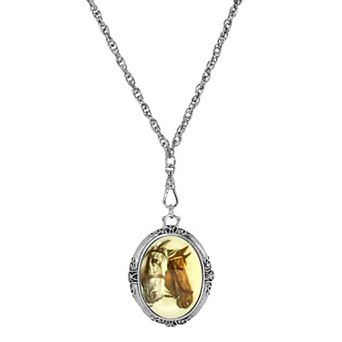 1928 Silver Tone Vintage Horse Medallion Necklace