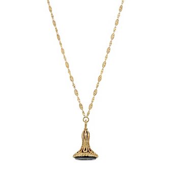 1928 Gold Tone Black Intaglio Bell-Shaped Pendant Necklace