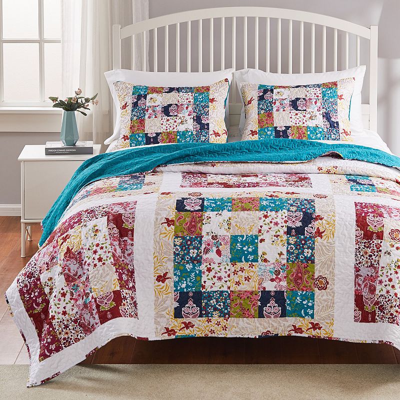 Greenland Home Fashions Harmony Quilt Set with Shams, Blue, Twin