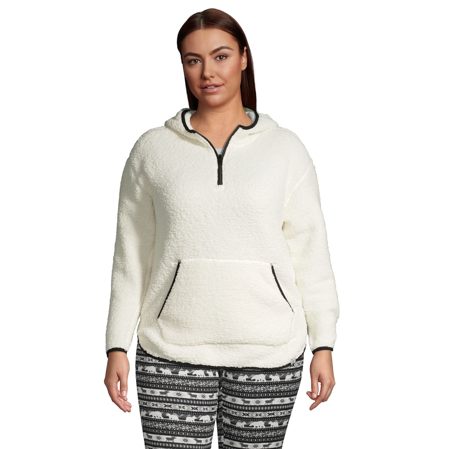 Image for Lands' End Plus Size 1/4-Zip Sherpa Fleece Hoodie at Kohl's.