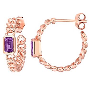 Stella Grace 10k Rose Gold & Amethyst Link C-Hoop Earrings