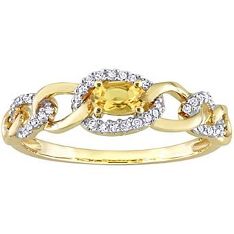 Stella Grace 10k Gold Citrine & 1/8 Carat T.W. Diamond Oval Link Ring