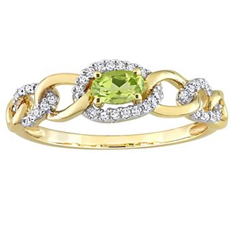 Stella Grace 10k Gold Peridot & 1/8 Carat T.W. Diamond Oval Link Ring