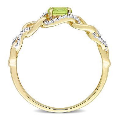 Stella Grace 10k Gold Peridot & 1/8 Carat T.W. Diamond Oval Link Ring