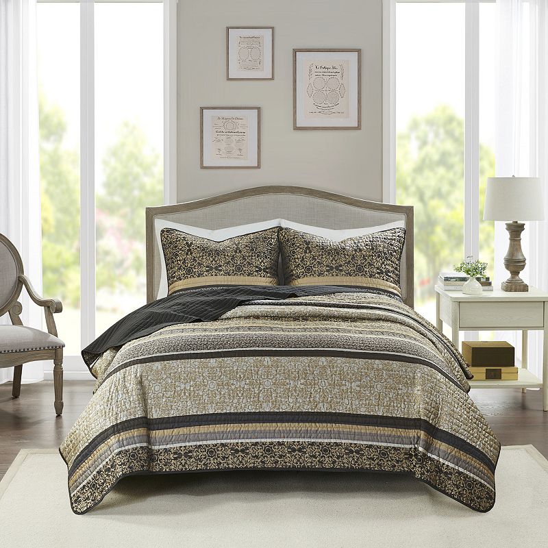 Madison Park Prudence 3-piece Jacquard Reversible Quilt Set with Shams, Bla