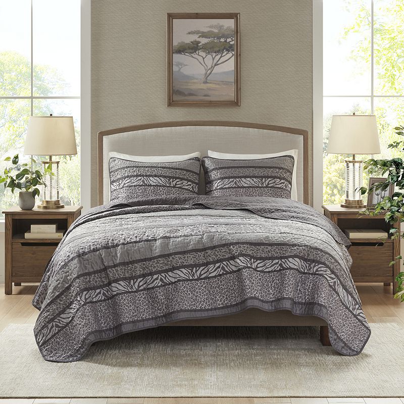 Madison Park Kenneth 3-piece Jacquard Reversible Quilt Set with Shams, Grey