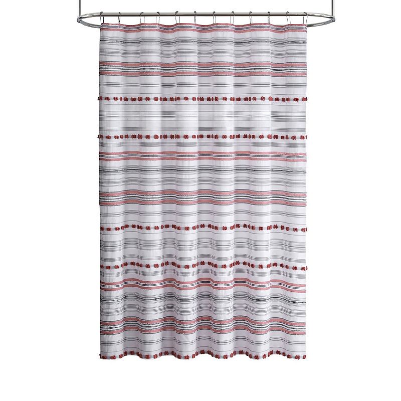 Jade + Oake Teagan Tufted Stripe Microfiber Shower Curtain, Red, 72X72