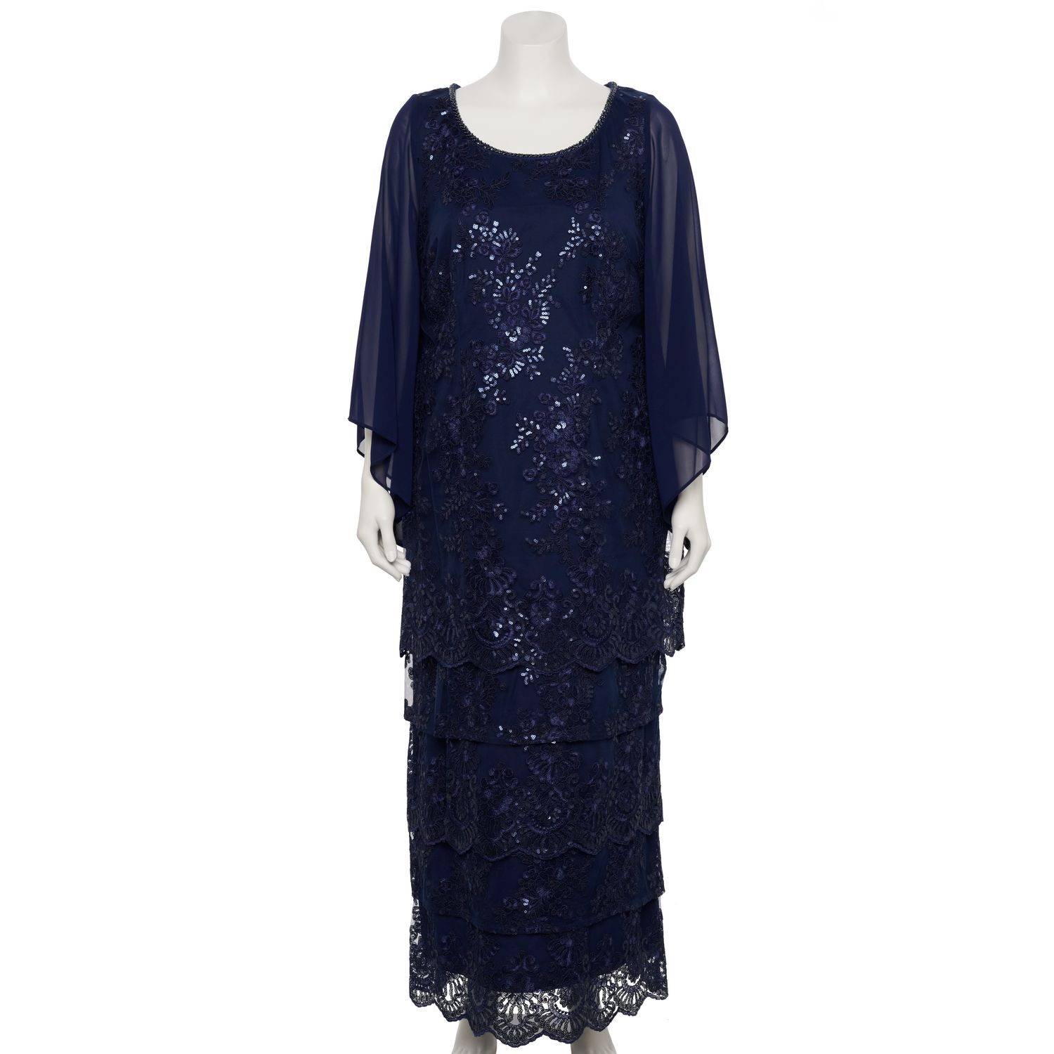 Image for Le Bos Plus Size Kimono-Sleeve Sparkly Tiered Gown at Kohl's.