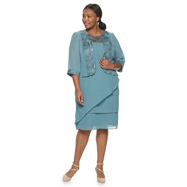 Plus Size Le Bos 2 Piece Crop Jacket Tiered Dress Set