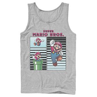 Men's Super Mario Panels Mario Jumping Warp Pipe Stripes Tank Top