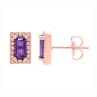 The Regal Collection 14k Rose Gold Amethyst Baguette & Diamond Accent Earrings