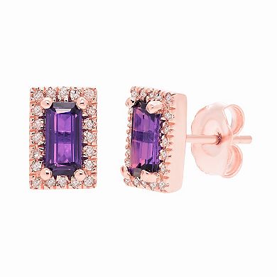 The Regal Collection 14k Rose Gold Amethyst Baguette & Diamond Accent Earrings