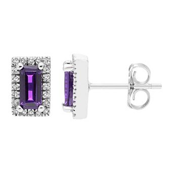 The Regal Collection 14k White Gold Amethyst Baguette & Diamond Accent Earrings
