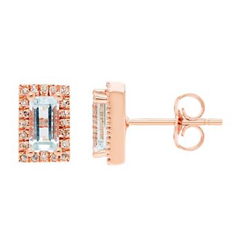 The Regal Collection 14k Rose Gold Aquamarine & Diamond Accent Rectangle Stud Earrings