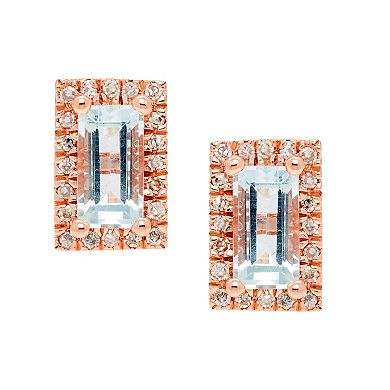 The Regal Collection 14k Rose Gold Aquamarine & Diamond Accent Rectangle Stud Earrings