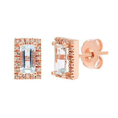 The Regal Collection 14k Rose Gold Aquamarine & Diamond Accent Rectangle Stud Earrings