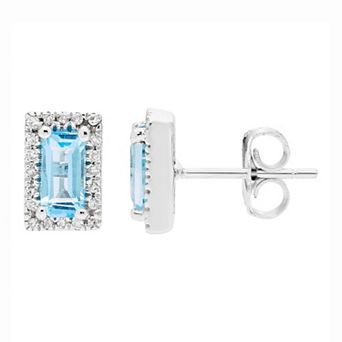 The Regal Collection 14k White Gold Swiss Blue Topaz Baguette & Diamond Accent Earrings