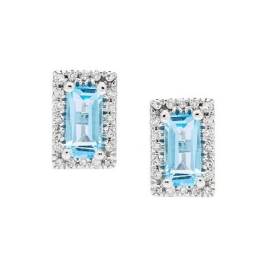 The Regal Collection 14k White Gold Swiss Blue Topaz Baguette & Diamond Accent Earrings