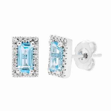 The Regal Collection 14k White Gold Swiss Blue Topaz Baguette & Diamond Accent Earrings