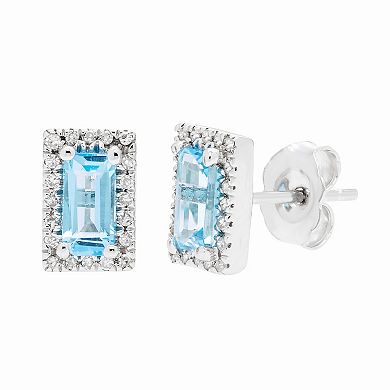 The Regal Collection 14k White Gold Swiss Blue Topaz Baguette & Diamond Accent Earrings