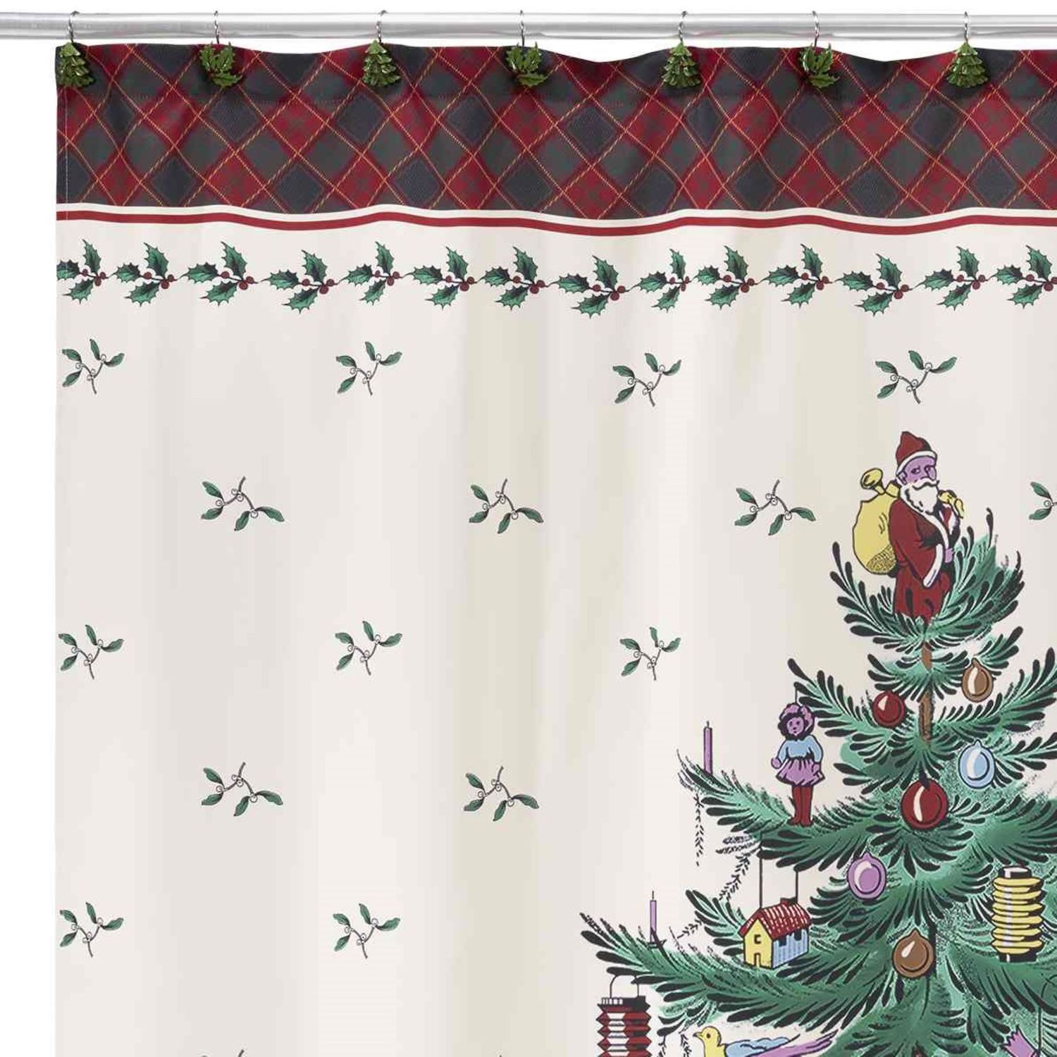 Spode Christmas Tree Fabric Shower Curtain - Holiday Bathroom Decor, 72 Inch