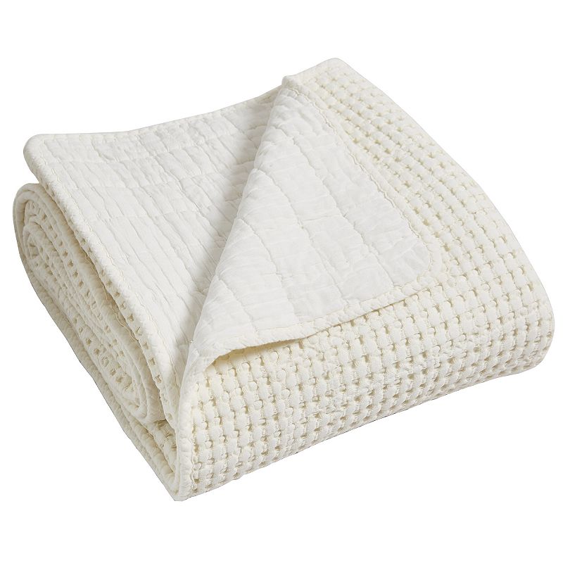 Levtex Home Mills Waffle Cream Quilted Throw, Beig/Green