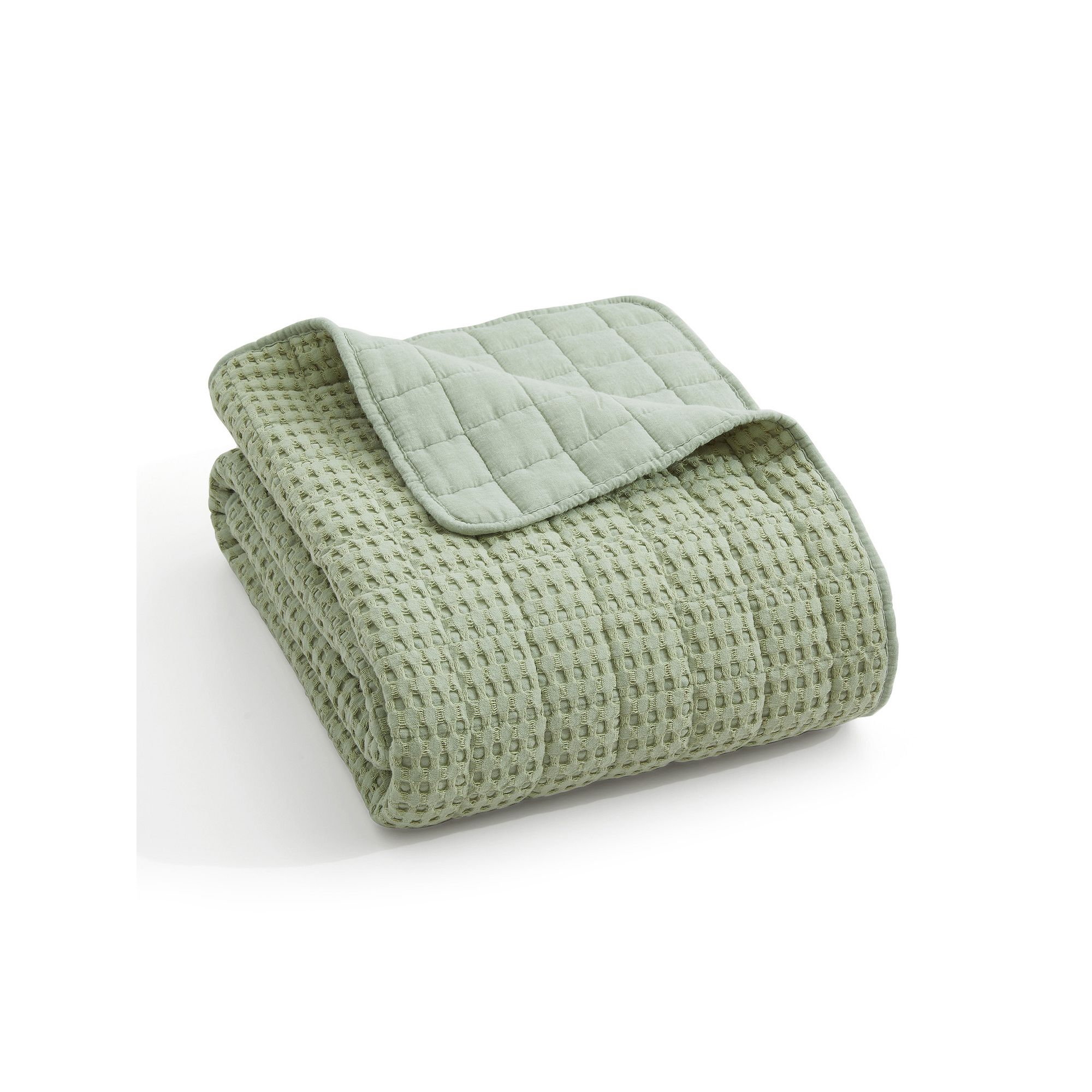 Levtex Home Mills Waffle Cream Quilted Throw, Desert Green