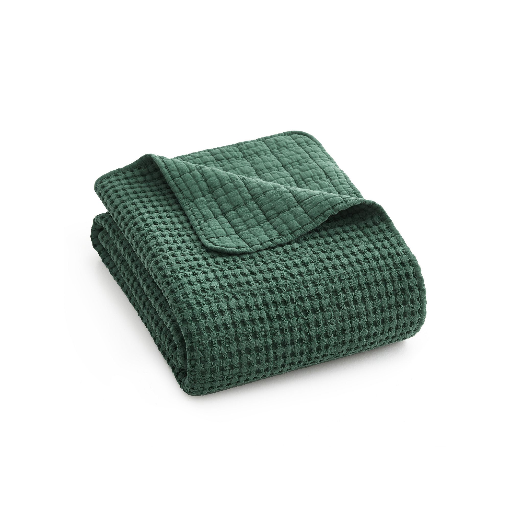 Levtex Home Mills Waffle Cream Quilted Throw, Green Green