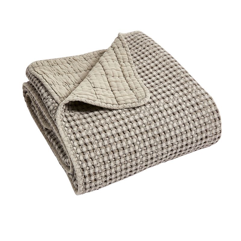 Levtex Home Mills Waffle Cream Quilted Throw, Beig/Green