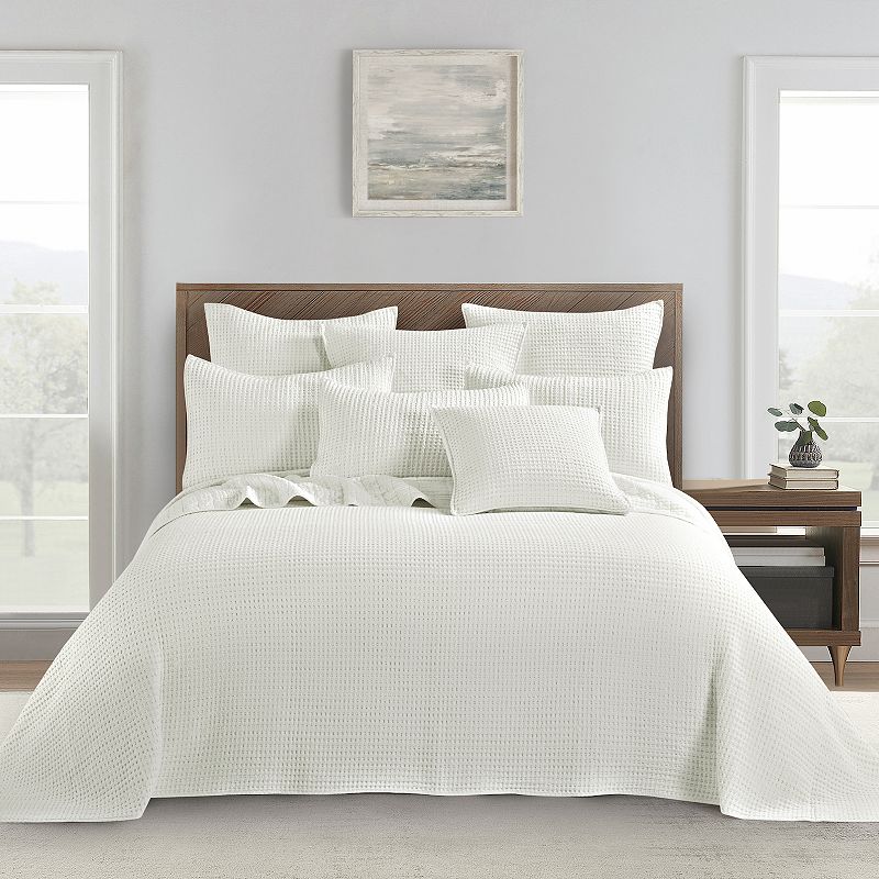 Levtex Home Mills Waffle Cream Bedspread Set with Shams, Beig/Green, Full