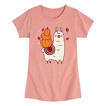 Girls 7-16 Fall Pumpkin and Llama Graphic Tee