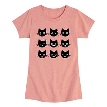 Girls 7-16 Fall Black Cat Emoji Graphic Tee