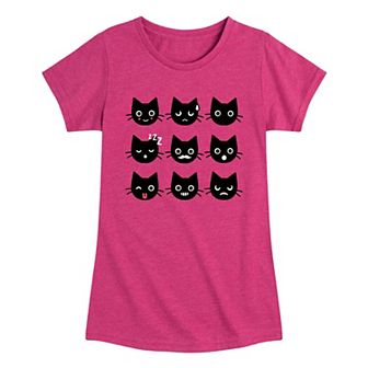 Girls 7-16 Fall Black Cat Emoji Graphic Tee
