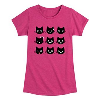 Girls 7-16 Fall Black Cat Emoji Graphic Tee