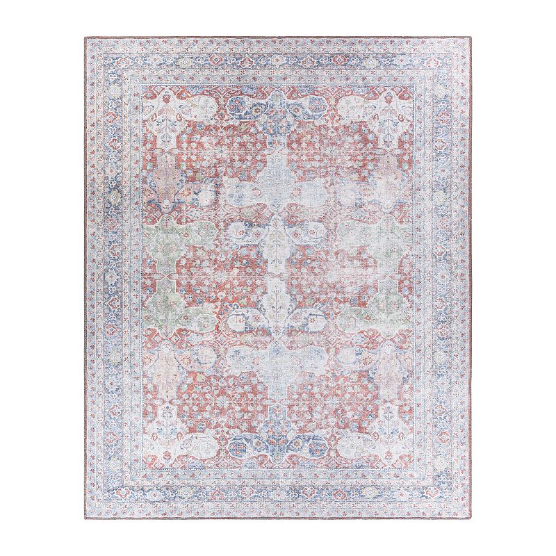 Alanya ALY-2301 7 6  x 9 6  Rug in Orange/Blush/Pale Blue/Green/Dark Blue/Cream