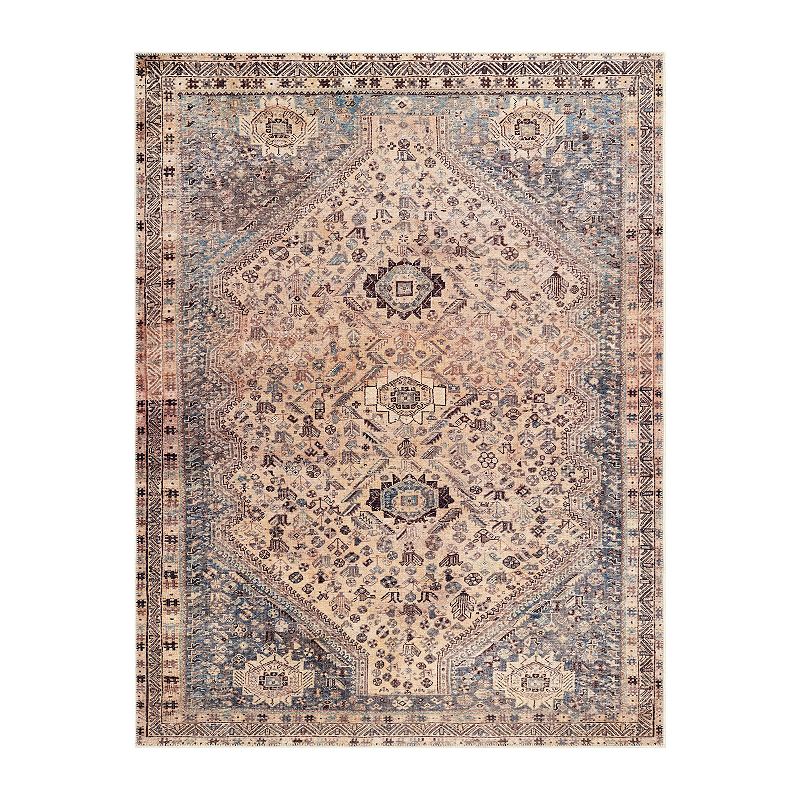 Decor 140 Amber Traditional Washable Area Rug, Blue, 5X8 Ft