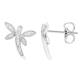 SILVR Sterling Silver & Diamond Dragonfly Stud Earrings