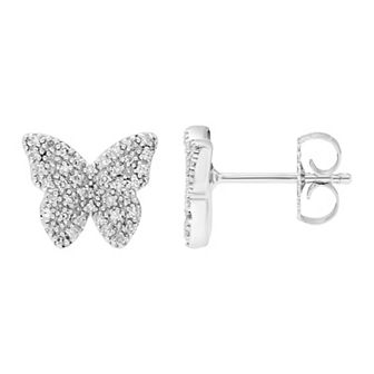 SILVR Sterling Silver & 1/4 ct T.W. Diamond Butterfly Earrings