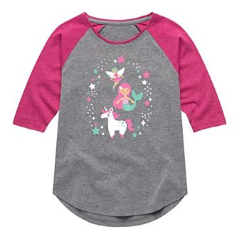 Girls 7-16 Fairy Mermaid Unicorn Raglan Graphic Tee