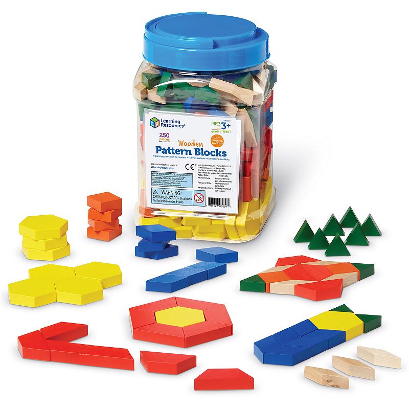 Learning Resources 1 cm Wooden Pattern Blocks, Set of 250, Multicolor