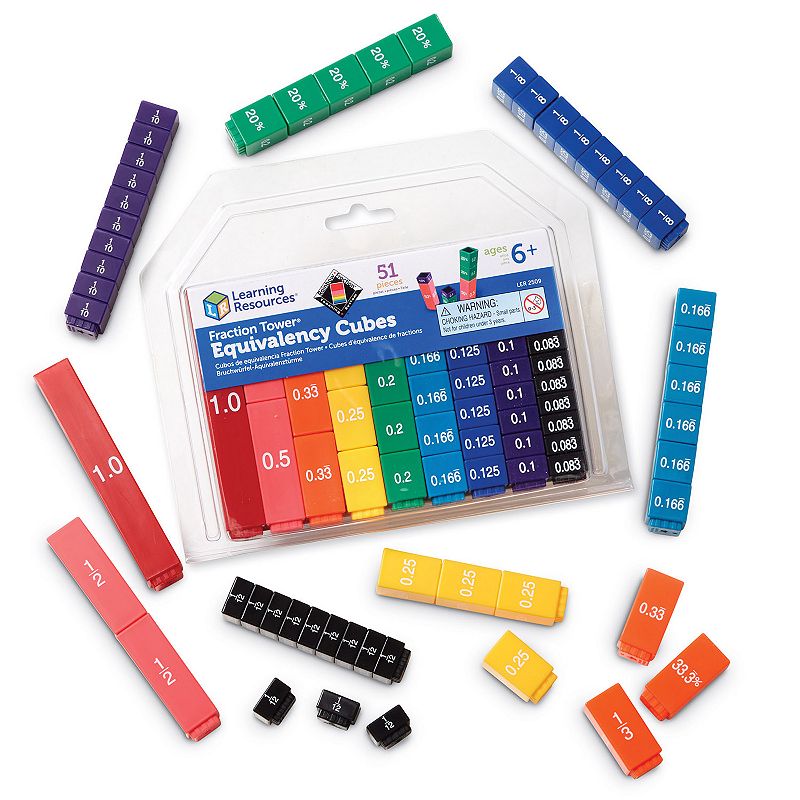 Learning Resources Fraction Tower Equivalency Cubes Set, Multicolor