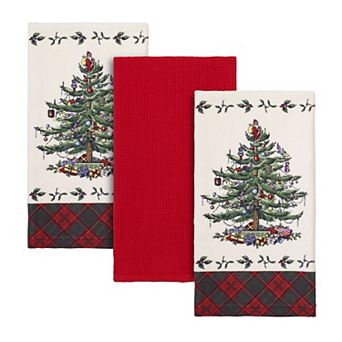 Spode Christmas Tree Tartan Kitchen Towel 3 pk
