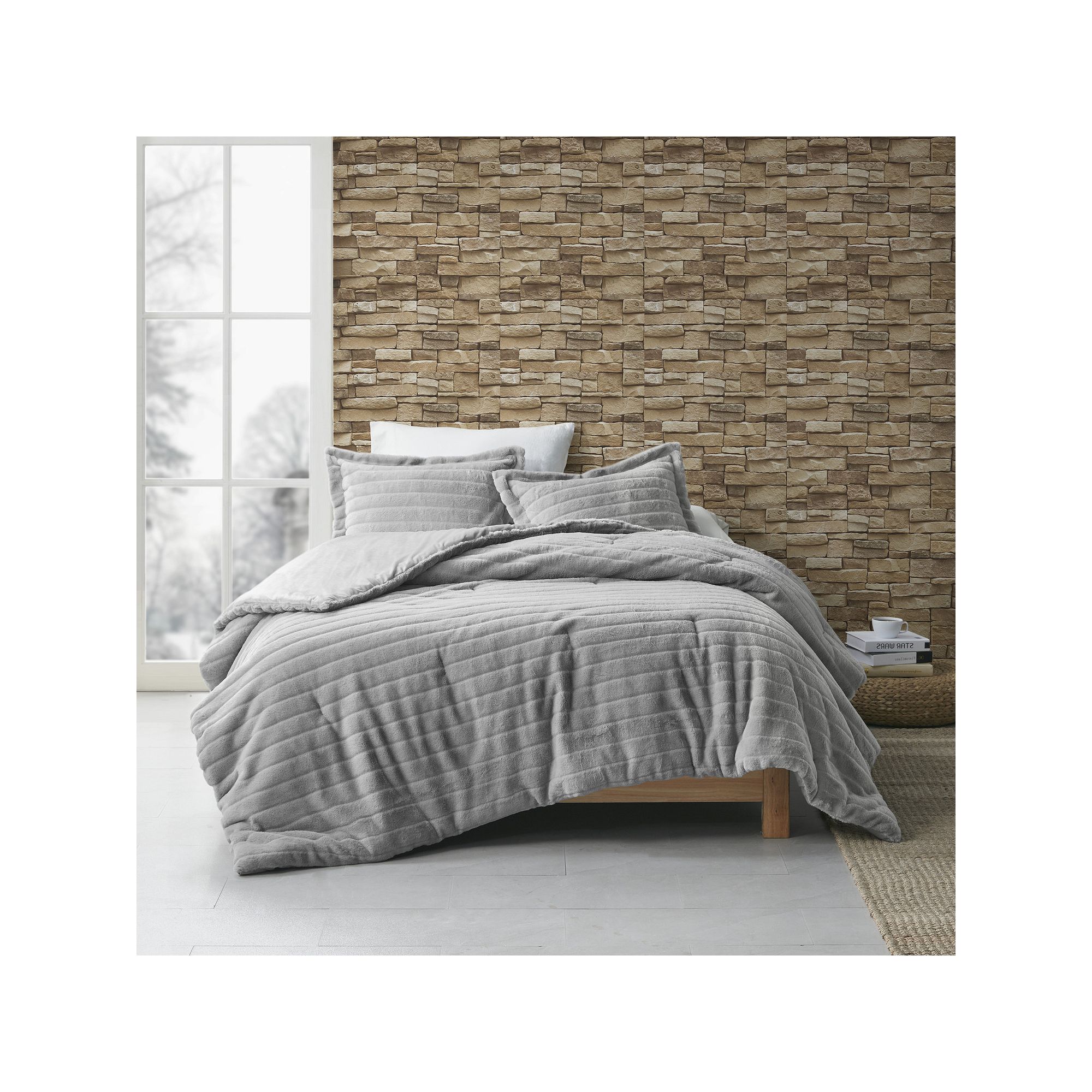 Madison Park Eve Faux Fur Down-Alternative Comforter Set with Shams, Gray