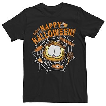Men's Garfield Happy Halloween Spider Web Collage Tee