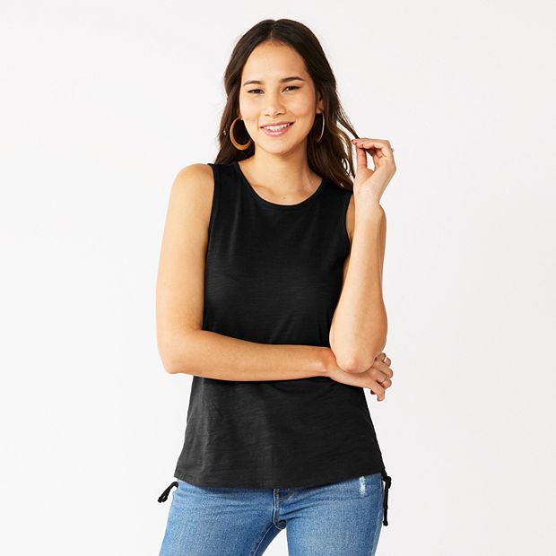 Westerlies Mock Tank, Black Ruched Tank Top