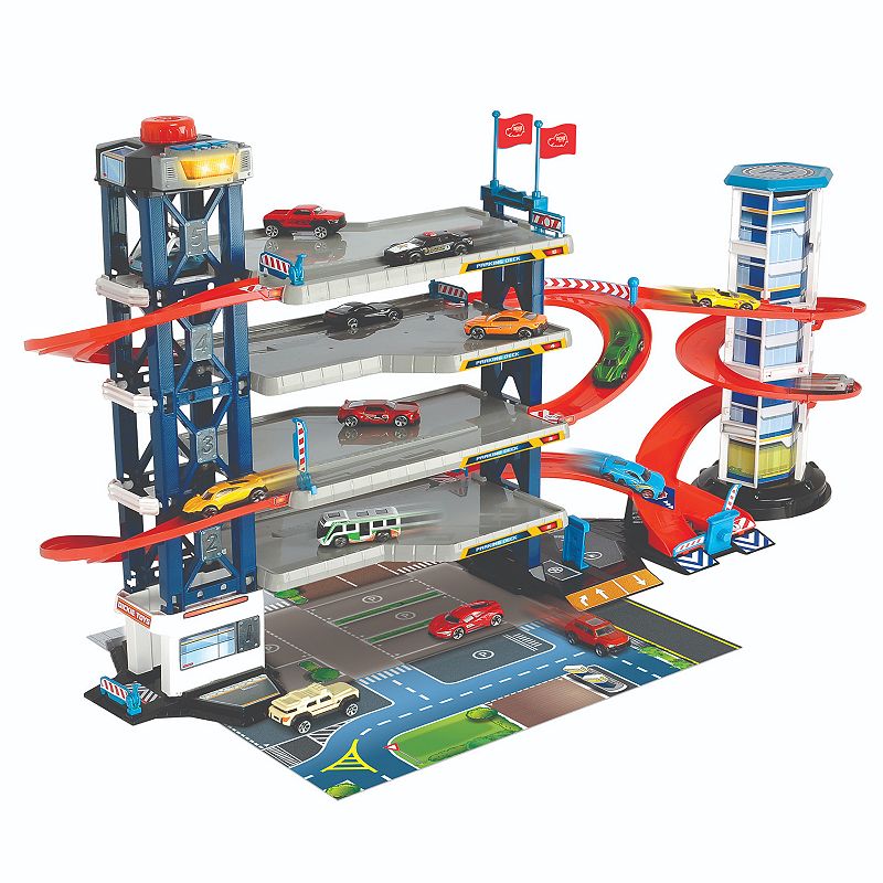 Dickie Toys Parking Garage Playset With 4 Die-Cast Cars And Die-Cast Helico