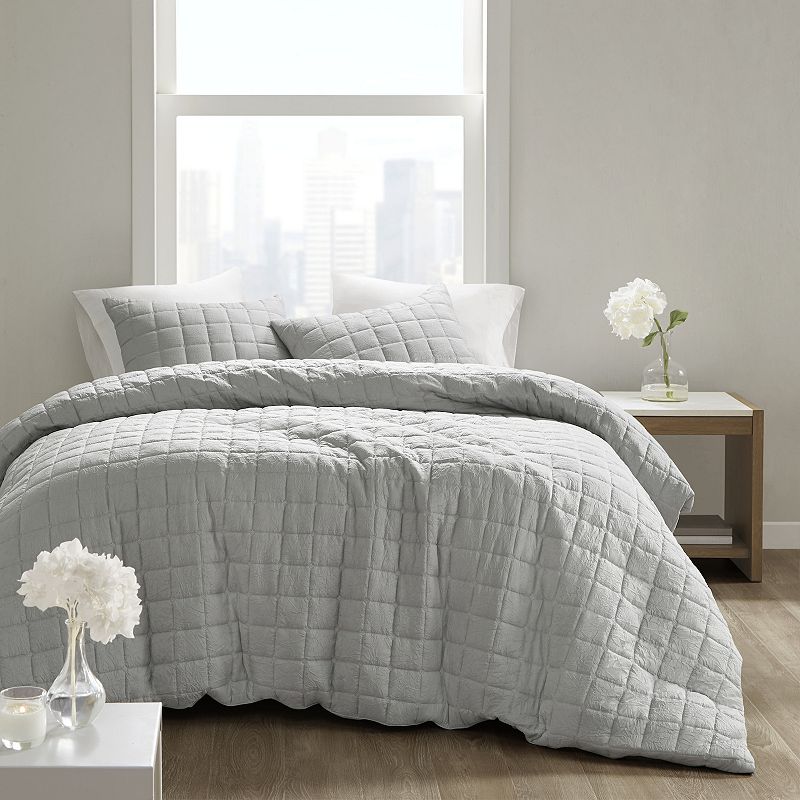 N Natori Cocoon Quilt Top Oversized Duvet Cover Set with Shams, Grey, Full/