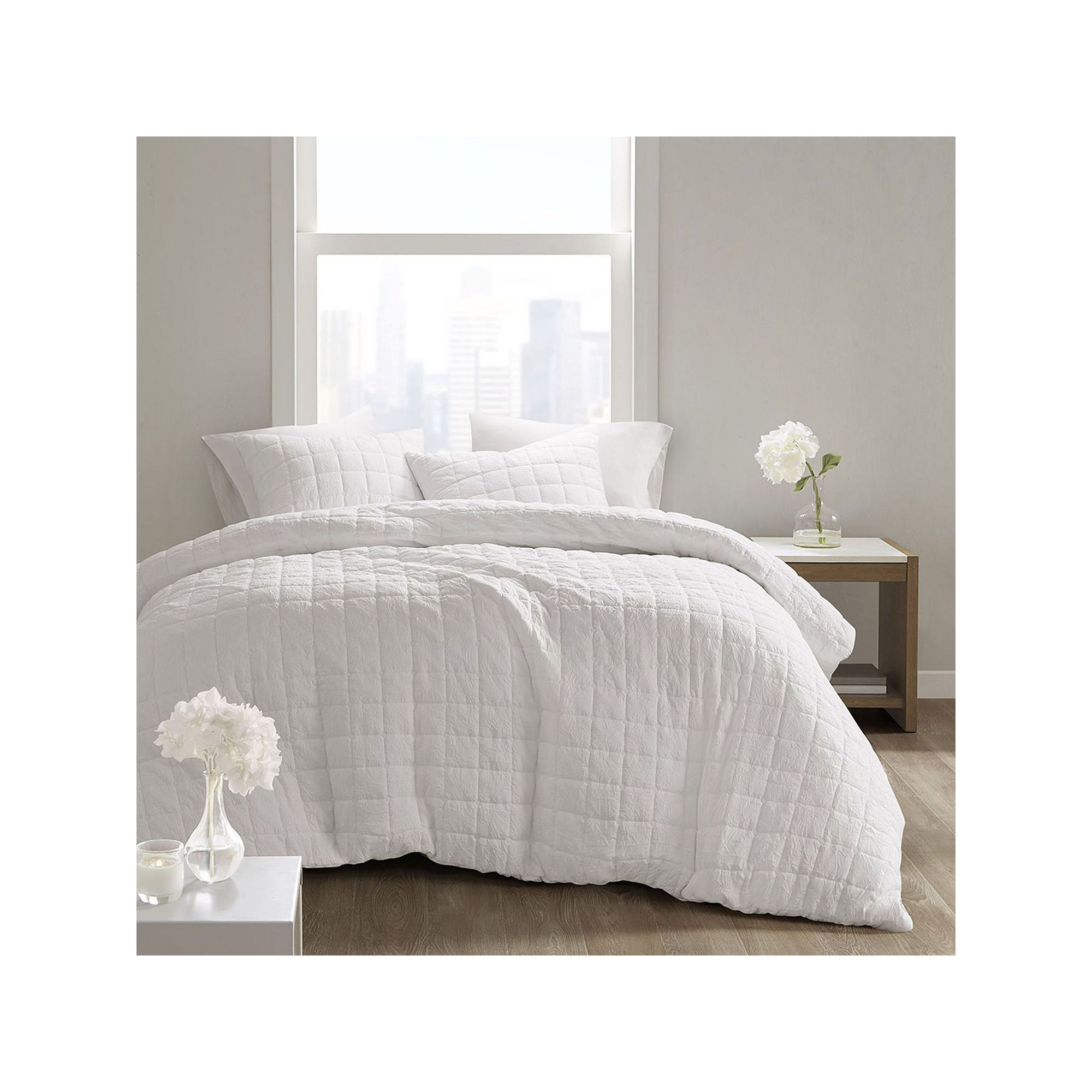 N Natori Cocoon Quilt Top Oversized Duvet Cover Set with Shams, White
